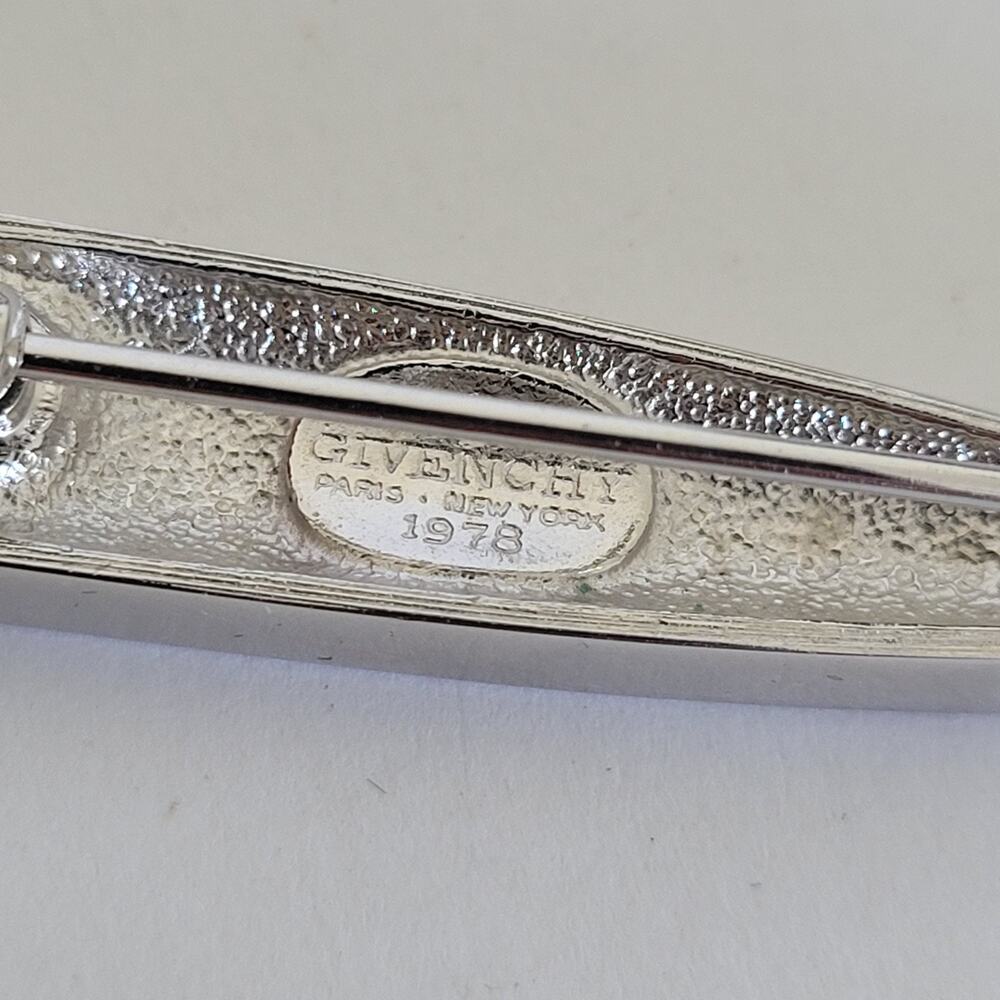 Givenchy Vintage Silver Tone Dagger Clear Rhinestone Brooch Pin Mediu 2inch 1978 - Picture 5 of 7